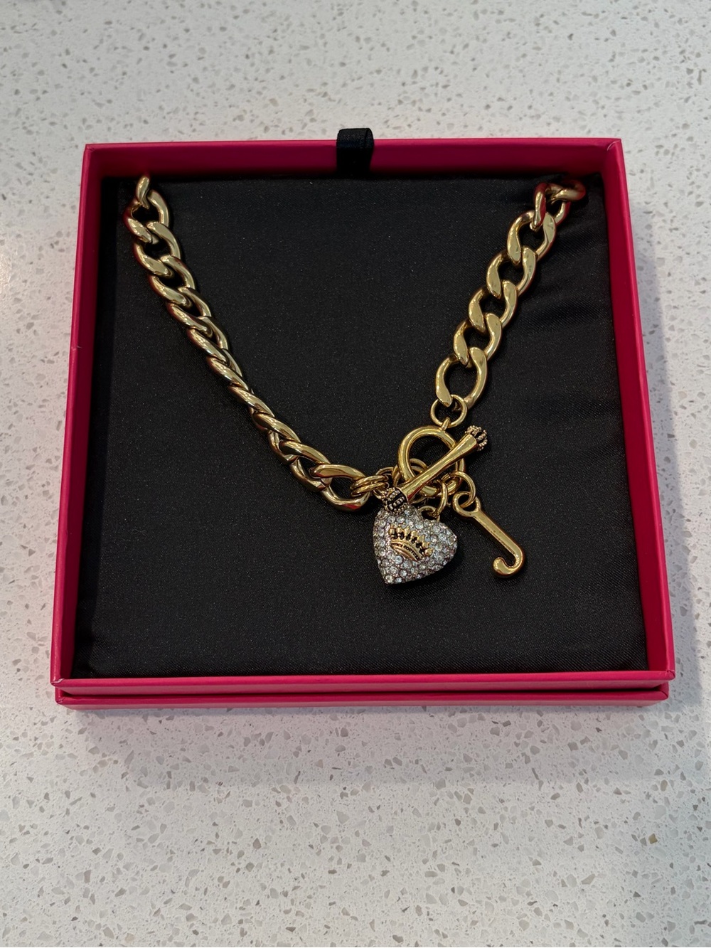 Juicy Couture Gold Crystal Heart Padlock Chain Necklace - Picture 2 of 2